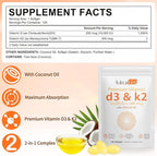 2 Bag Vitamin D3 K2 Supplement Softgel, Vitamin D3 K2 Softgel with 10000 IU Supports Immune, Heart, Teeth & Bone Health, Free of GMO, Gluten, Soy