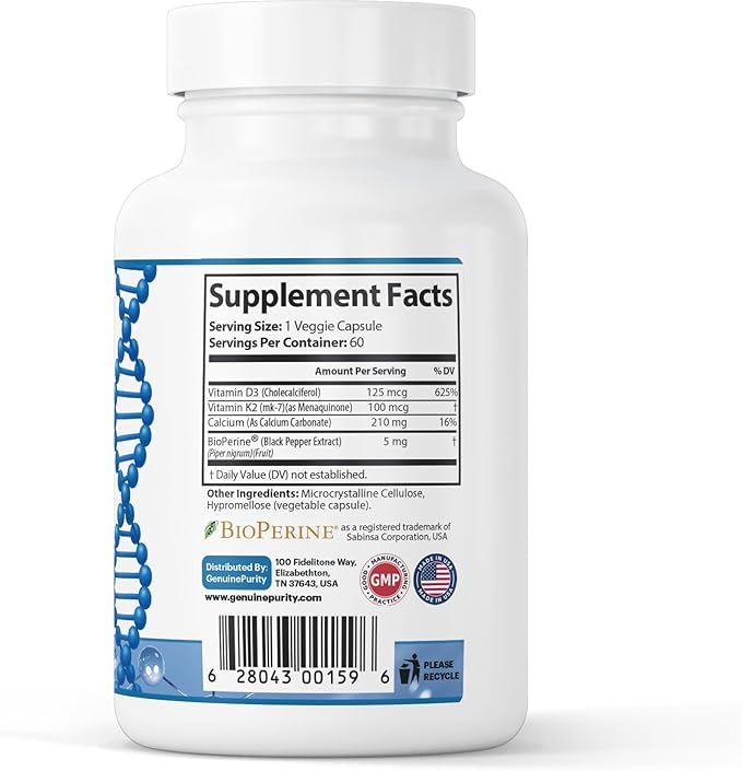 D3 K2 Vitamin Supplement with BioPerine - Supports Bone Strength, Calcium Utilization & Immune Health - Liposomal Encapsulated Formula for Enhanced Absorption