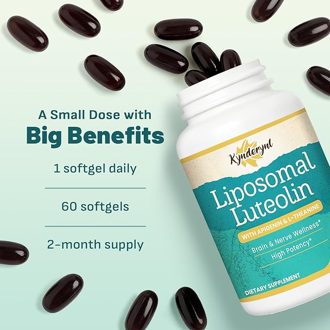 Liposomal Luteolin 200mg – Luteolin Supplement & Brain Supplement for Memory and Focus with Apigenin & L-Theanine – Non-GMO, Gluten-Free, 120 Softgels