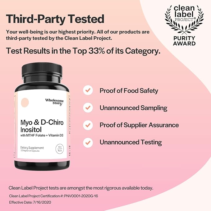 Myo-Inositol & D-Chiro Inositol Capsules with MTHF, Folate, Vitamin D| Support for Ovarian Function, Hormone Balance, & Homocysteine Levels | Fertility Supplements for Women | 40:1 Ratio