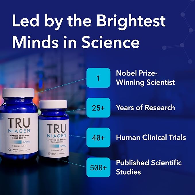TRU NIAGEN Patented NAD Supplement for Brain Function, Anti Aging & Cell Regeneration, 300mg Niagen, 30 Servings | Supports Cellular Energy, Muscle | Nicotinamide Riboside (NR) Take 1 Daily | 3 Bottle