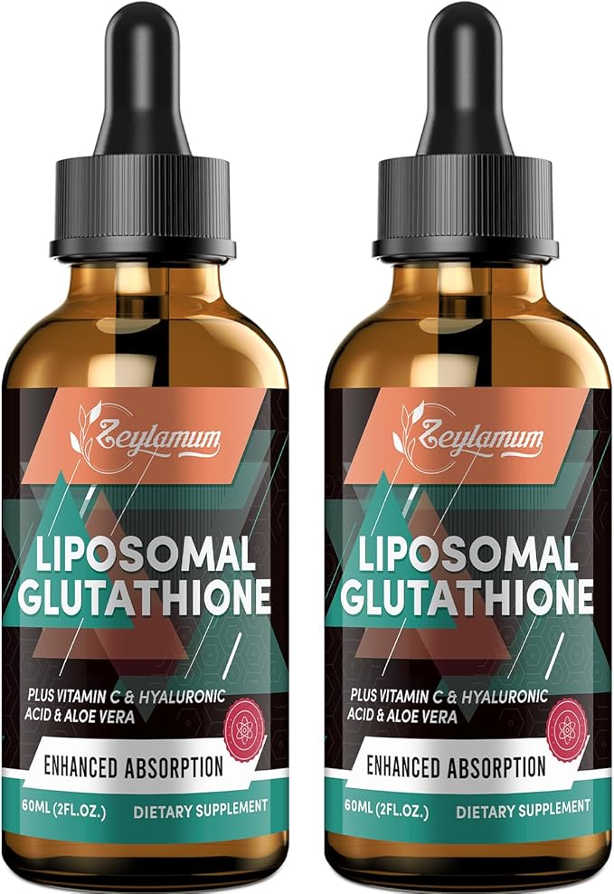 2000MG Liposomal Glutathione Liquid Drops, Ultra High Absorption, Natural Detoxification, Immune System & Skin Support*, L-Glutathione, Vitamin C & Hyaluronic Acid, Capsules Alternative, 4.05 OZ