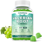 Organic Valerian Root Gummies, Natural Calm to Help Relaxation, Herbal Supplement for Mood Support, Melatonin Free, Non-GMO, Gluten Free, Vegan, Green Grape Flavor, 60 Count