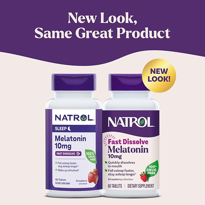 Natrol Melatonin 10mg Fast Dissolve Tablets - Strawberry Flavor, 60 Count, Sleep Support, Fast Dissolve Melatonin for Adults, 60-Day Supply