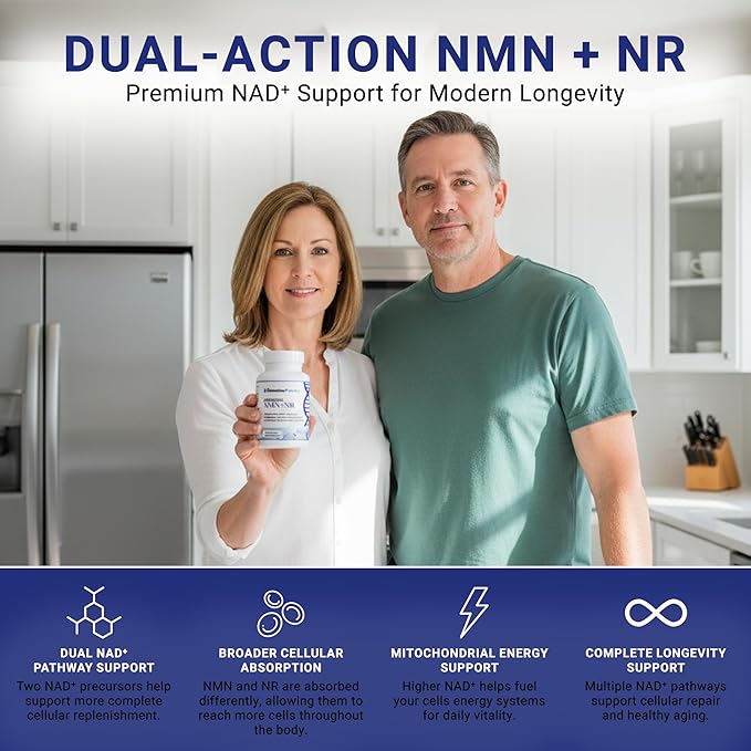 Liposomal NMN + NR Supplement - 60 Vegan Capsules to Support Cellular Health, Energy & NAD+ Levels - USA Made, Non-GMO, Gluten Free