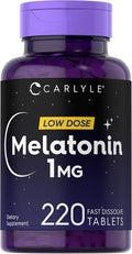 Carlyle Melatonin 1 mg | 220 Fast Dissolve Tablets | Low Dose | Vegetarian, Non-GMO, Gluten Free