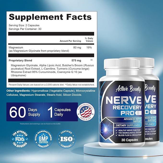 Nerve Recovery Pro – Nerve Support Supplement with Alpha Lipoic Acid, Turmeric & Acetyl-L-Carnitine – Supports Healthy Nerve Function, Circulation & Blood Flow – 30 Capsules - 2 Pack
