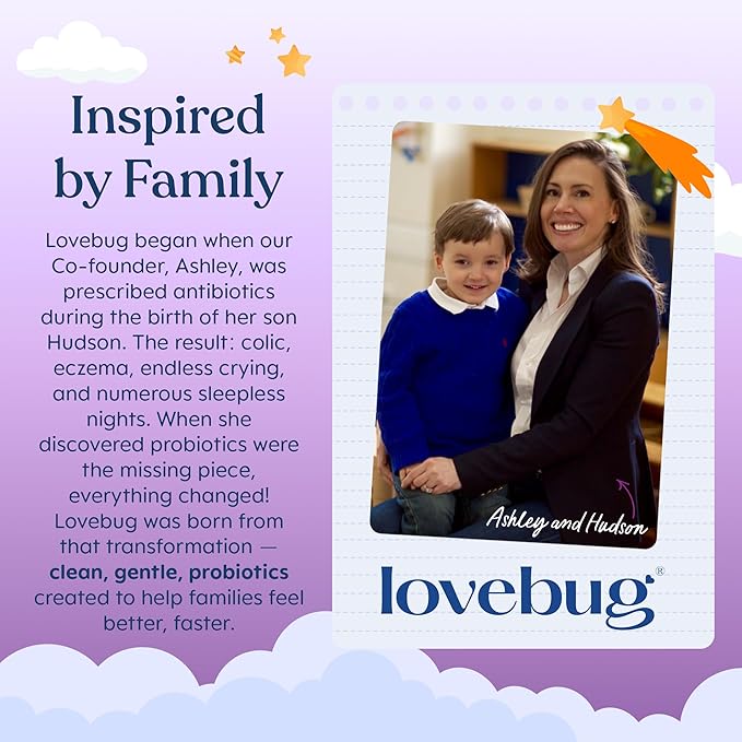 LOVEBUG Award Winning USDA Organic Probiotic for Babies | Multi-Strain 4 Billion CFU | Easy-to-Take Powder | Sugar Free | Ages 6-12 Months | 30 Packets