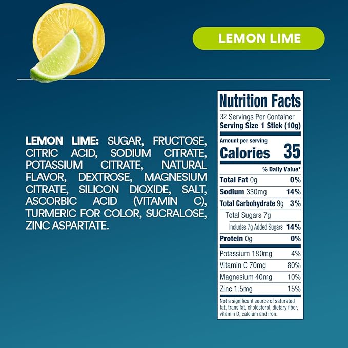 DripDrop Hydration Packets - Lemon Lime - Single Serve Electrolytes Powder Drink Mix - Non-GMO, Gluten Free, Vegan - 32 Sticks