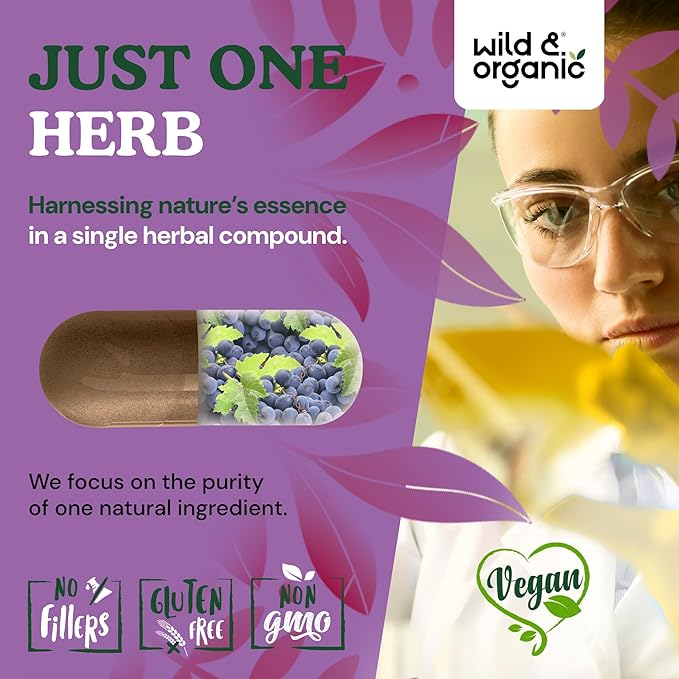 Wild & Organic Grape Seed Extract Capsules - Antioxidant Support - Grapeseed Extract 400 mg - 95% Polyphenols - 2 Month Supply - 60 Vegan Capsules - Non-GMO
