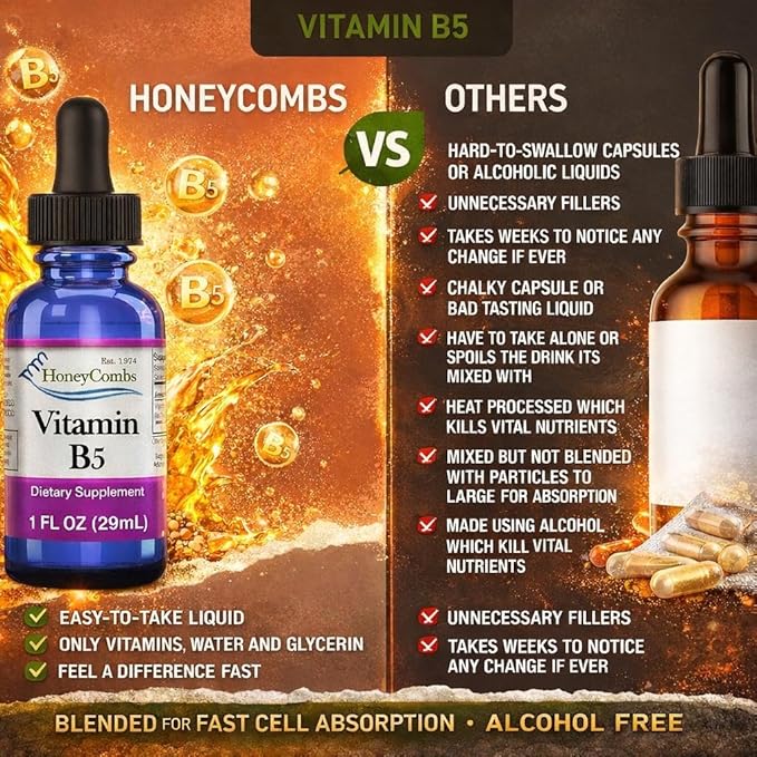HoneyCombs Vitamin B5 Extract Alcohol Free (Liquid), 1 oz