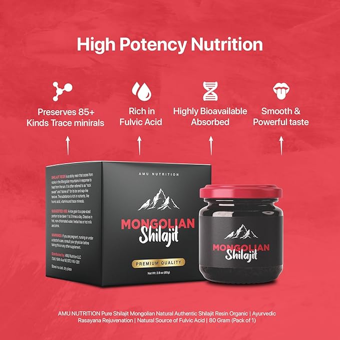 AMU NUTRITION Shilajit Pure Himalayan Organic - Harvested from Mongolia - Shilajit for Men - Natural Source of Fulvic Acid Trace Minerals- 80GR