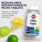 KAL Lithium Orotate ActivMelt 5mg, Chelated Lithium for Optimal Absorption and Bioavailability, Healthy Mood Support, Natural Lemon Lime Flavor, Instant Dissolve Tablets, 90 Servings, 90 Micro Tablets