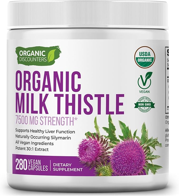 USDA Organic Milk Thistle 30:1 Extract Capsules, 280 Vegan Capsules, Rich in Silymarin Flavonoids, Liver Cleanse and Liver Detox Support, Standardized 30X Extract, Made in the USA