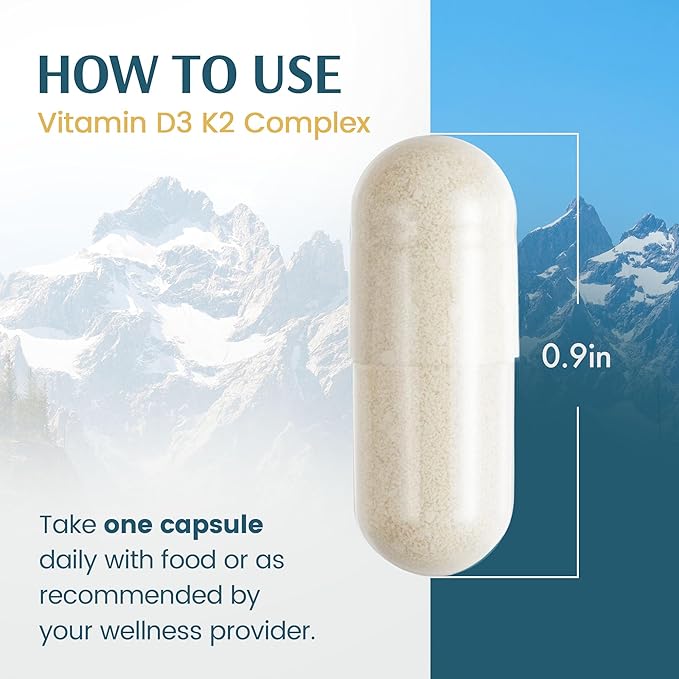 Vykee Nutrition Vitamin D3 K2 Complex - High Potency 140 mcg D3 Vitamin and 110mcg Vitamin K2 (MK-7) - Vegan Supplement for Bone and Heart Support, Non-GMO, Gluten-Free - 120 Count