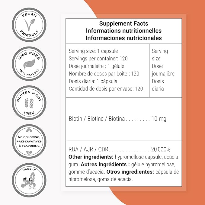 Supersmart - Biotin 10,000mcg / 10g per Day (High Potency) - Vitamin B7 Biotin Supplement - Healthy Hair, Skin & Nails | Non-GMO & Gluten Free - 120 Vegetarian Capsules