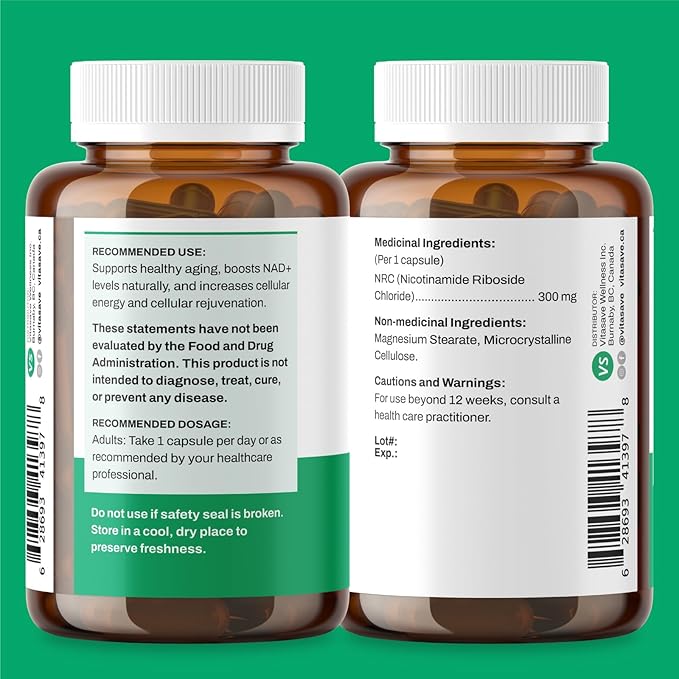 Vitasave NiaMax NAD+ Supplement – 300mg Niacinamide Riboside per Capsule – High-Potency NAD+ Precursor for Energy, Healthy Aging & Metabolic Function – Vegan, Non-GMO, Gluten-Free (30 Capsules)