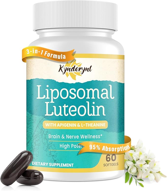 Liposomal Luteolin 200mg – Luteolin Supplement & Brain Supplement for Memory and Focus with Apigenin & L-Theanine – Non-GMO, Gluten-Free, 60 Softgels