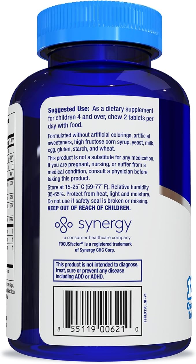 Focus Factor Kids Extra Strength Daily Chewable for Brain Health Support, 120 Count – Vitamins - Quality Formula | Gluten & Dairy Free Supplements for Children | No Artificial Sweetener (Pack of 3)