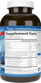 Carlson - Cod Liver Oil, 460 mg Omega-3s + Vitamins A & D3, Wild-Caught Norwegian Arctic Cod-Liver Oil, Sustainably Sourced Nordic Fish Oil Capsules, Lemon, 300 Softgels