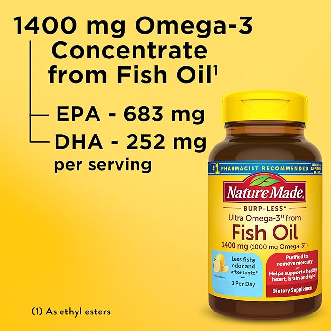 Nature Made Extra Strength Omega 3 Fish Oil Supplements, 1400mg, Fish Oil Omega 3 Supplements as Ethyl Esters for Healthy Heart, Brain, Eyes, Mood Support, 45 Softgels, 45 Day Supply, (Pack of 2)