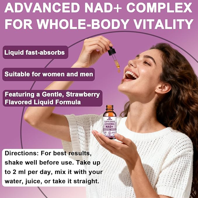 NAD+ Supplements for Men & Women, Extra Strength NMN Alternative Liposomal Nad⁺ Supplement with Resveratrol Quercetin for Cellular Energy & NAD+ Levels, Fast Absorption Liquid NAD Plus丨NON-GMO, 2Fl Oz