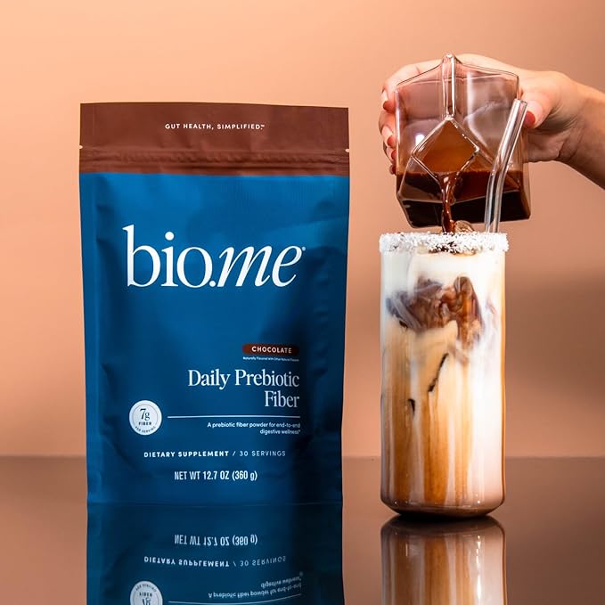 Bio.me Daily Prebiotic Fiber Powder Chocolate - 7g Per Serving - Soluble & Insoluble Fiber Supplement Powder for Women & Men - Digestive Health & Gut Health - GLP-1 Friendly, Sugar Free - 30 Servings