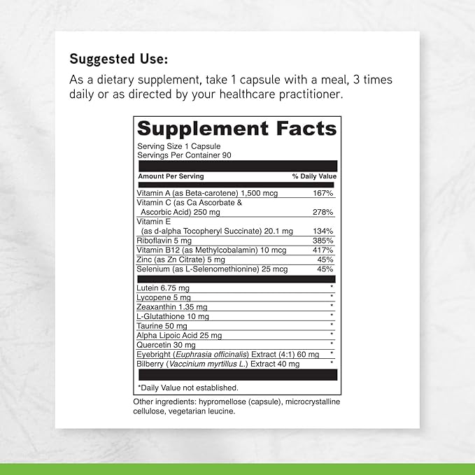 DAVINCI Labs Healthy Eyes - Dietary Supplement to Maintain Healthy Visual Function and Support Eye Health* - with Vitamins, Minerals, Lutein, Lycopene, Zeaxanthin and More - 90 Vegetable Capsules