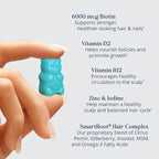 SugarBearPro Hair Vitamin Gummy 6 Month Supply Extra Strength Biotin 6000mcg, Growth for Men & Women, Vegan Vitamin B12, MSM, Inositol, Omega 3, Elderberry, Certified Kosher, Halal, Cruelty-Free