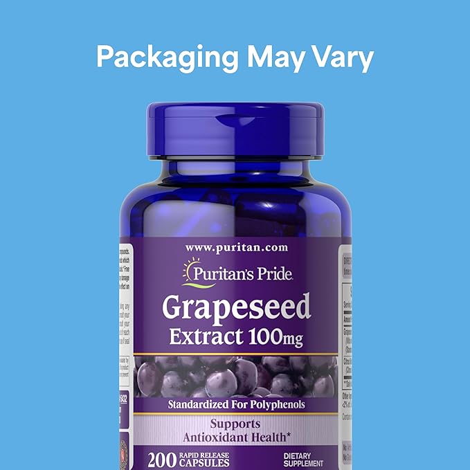Puritan's Pride Grapeseed Extract 100mg with Citrus Bioflavonoid Complex, Dietary Supplement for Antioxidant and Heart Health Support, 200 Rapid Release Capsules