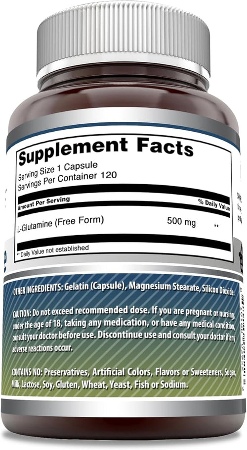 Amazing Formulas L-Glutamine Amino Acid Supplement | 500 Mg | Capsules | Non-GMO | Gluten-Free | Made in USA (1 Pack | 120 Count)