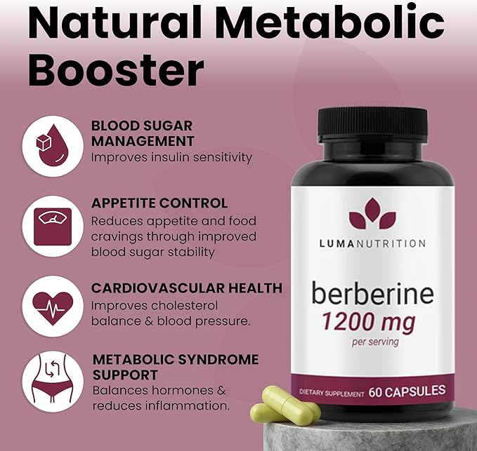 Luma Nutrition Berberine Supplement - Berberine HCL 1200mg Per Serving - Vegan, Gluten Free, Non-GMO - 60 Capsules