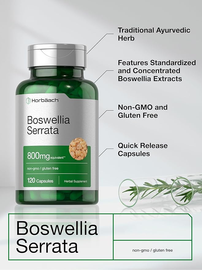 Horbäach Boswellia Serrata Extract Capsules | 120 Count | Herbal Supplement | Non GMO, Gluten Free