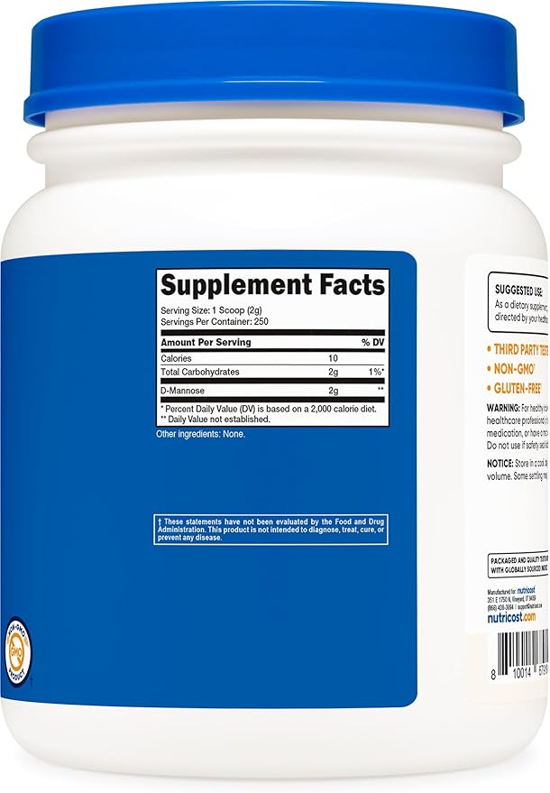 Nutricost D-Mannose Powder 500 Grams (250 Servings) - Vegan, Non-GMO and Gluten Free