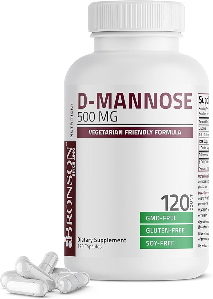 Bronson D-Mannose 500 MG Vegetarian Friendly Formula Non-GMO, 120 Capsules