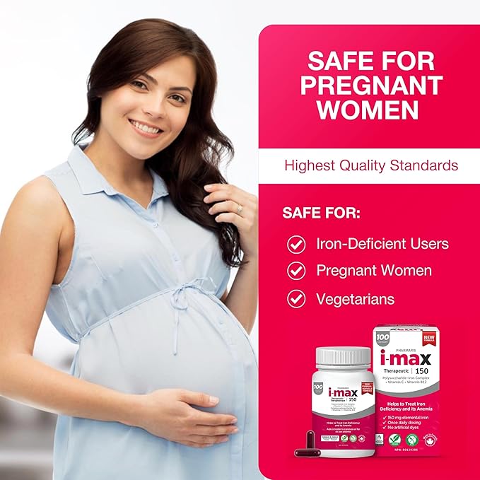 i-max Iron Supplement 150 mg, Vitamin C 250 mg & B12 1000 mcg, Iron Supplement Treatment for Women & Men, Once Daily, 100 Capsules