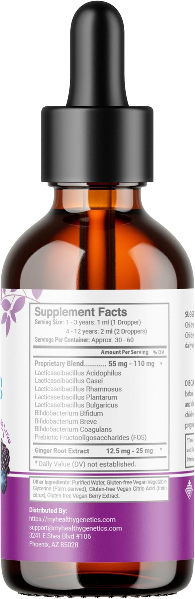Liquid Probiotics for Kids & Toddlers | + Prebiotic + Ginger Root | Acidophilus Probiotic | Dairy Free | Vegan | Non-GMO | Gluten Free | 30-60 Servings