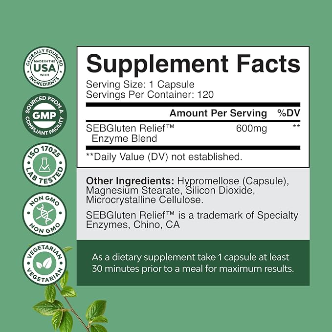 Fast Acting Gluten Digestive Enzymes for Intolerance - Gluten Digestive Enzymes for Women & Men for Debloat with DPP IV Blend Plus Lipase Amylase Bromelain for Gut Health & Digestion Support - 120 Ct