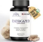 Energized Lions Mane Supplement Capsules (120ct),Brain Supplements for Memory and Focus, Nootropic for Brain Fog Relief Made in USA,30% Polysaccharides,Natural Brain Health Support