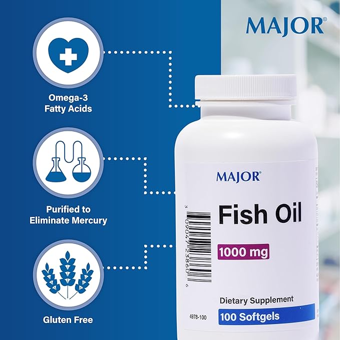 MAJOR Omega-3 Fish Oil - Fish Oil Supplement 1000mg - 100 Softgels (2-Pack)