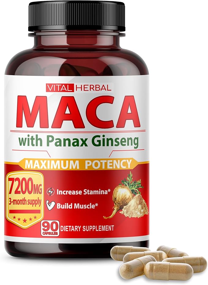 Vital Herbal Maca Root Complex with Ashwagandha, Tongkat Ali, Tribulus, Horny Goat Weed & Panax Ginseng – Herbal Support for Energy & Performance – 90-Day Supply