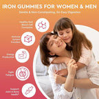Iron Supplement Gummies for Adults & Kids - with Calcium, Zinc, Folate & Multivitamin - Blood Builder & Energy Support & Immune Health for Iron Deficiency, Anemia, Vegan -Peach & Mango Flavor 60 Count