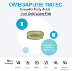 XYMOGEN OmegaPure 780 EC - Cardiovascular & Brain Support - IFOS Five-Star Certified Fish Oil - DHA EPA Omega-3 Supplement - Enteric Coated Softgels - 120 Softgel Tablets