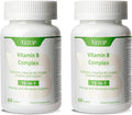2 Bottles Vitamin B Complex with Vitamins B1, B2, B3, B5, B6, B12, Folic Acid, Choline, Zinc, Calcium, Inositol for Brain and Heart Support, Immunity, and Cellular Energy, 120 Tablets