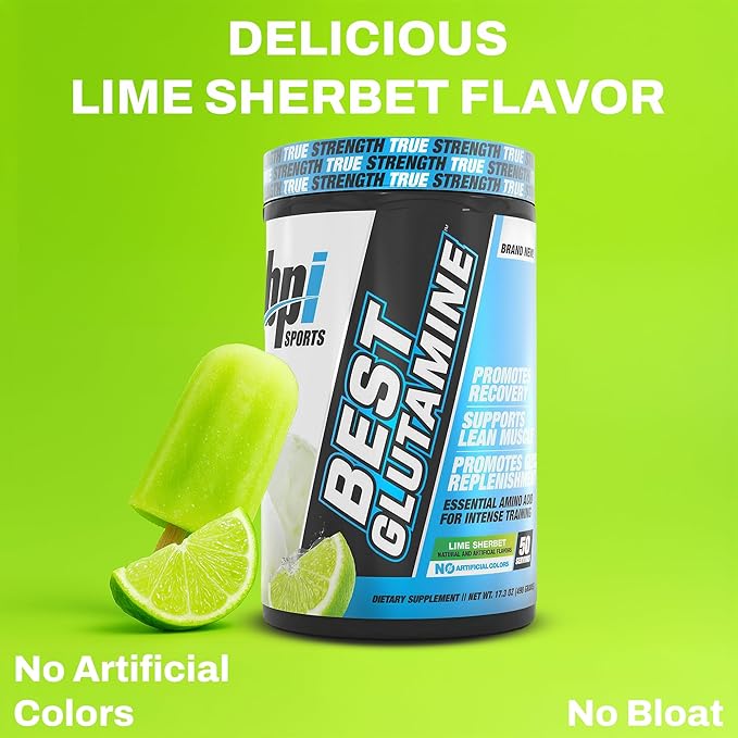 BPI Sports Best Glutamine Supplement, L Glutamine Powder for Gut Health, Muscle Recovery and Immune Support – 6 Advanced Glutamine Types + Vitamin C – 50 Servings – Lime Sherbet Flavor