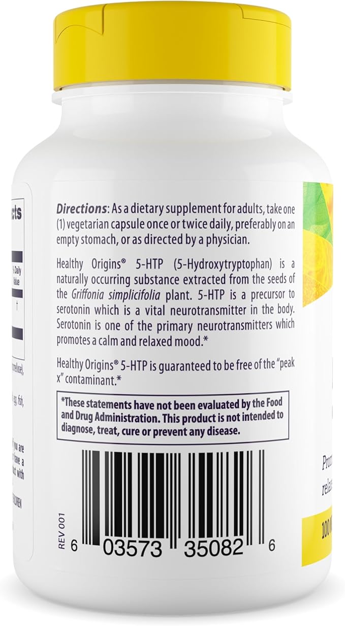 Healthy Origins 5-HTP 100 mg, 120 Veggie Capsules - Natural 5-Hydroxytryptophan from Griffonia Simplicifolia Seed - Supports Serotonin Production, Emotional Well-Being & Healthy Sleep Patterns