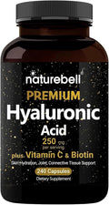 NatureBell Hyaluronic Acid 250mg - 240 Capsules - 250mg Hyaluronic Acid, 5000mcg Biotin & 25 mg Vitamin C - Supports Skin, Hair, Bone, Eye & Joint Health*