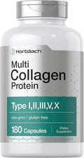 Horbäach Multi Collagen Protein 2000 mg | 180 Capsules | Hydrolyzed Collagen Type I, II, III, V, X | Keto & Paleo Friendly, Non-GMO, Gluten Free Supplement