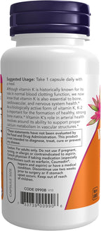 NOW Foods Supplements, Vitamin K-2 100 mcg, Menaquinone-4 (MK-4), Supports Bone Health*, 100 Veg Capsules