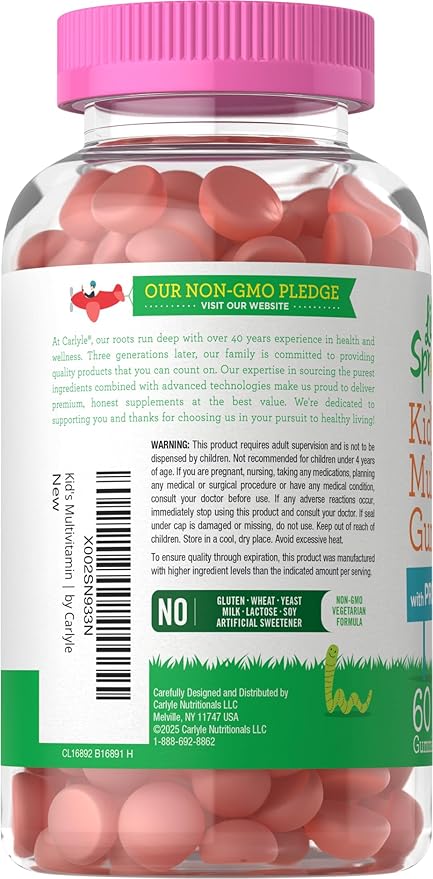 Carlyle Kids Multivitamin Gummies with Probiotics | 60 Chewables | Berry Flavor | Vegetarian, Non-GMO, Gluten Free Children's Supplement | by Lil' Sprouts | Packaging May Vary